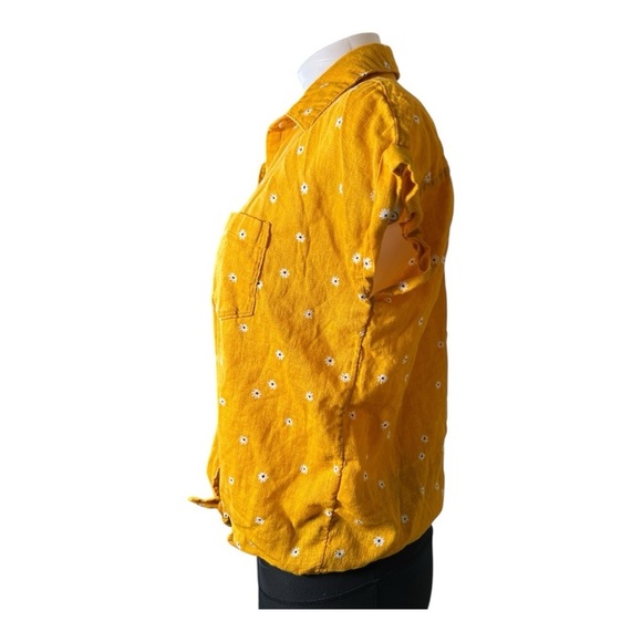 Old Navy Womens M Yellow Flowers Linen Blend Button Up Shirt Sleeveless Tie - Picture 4 of 7